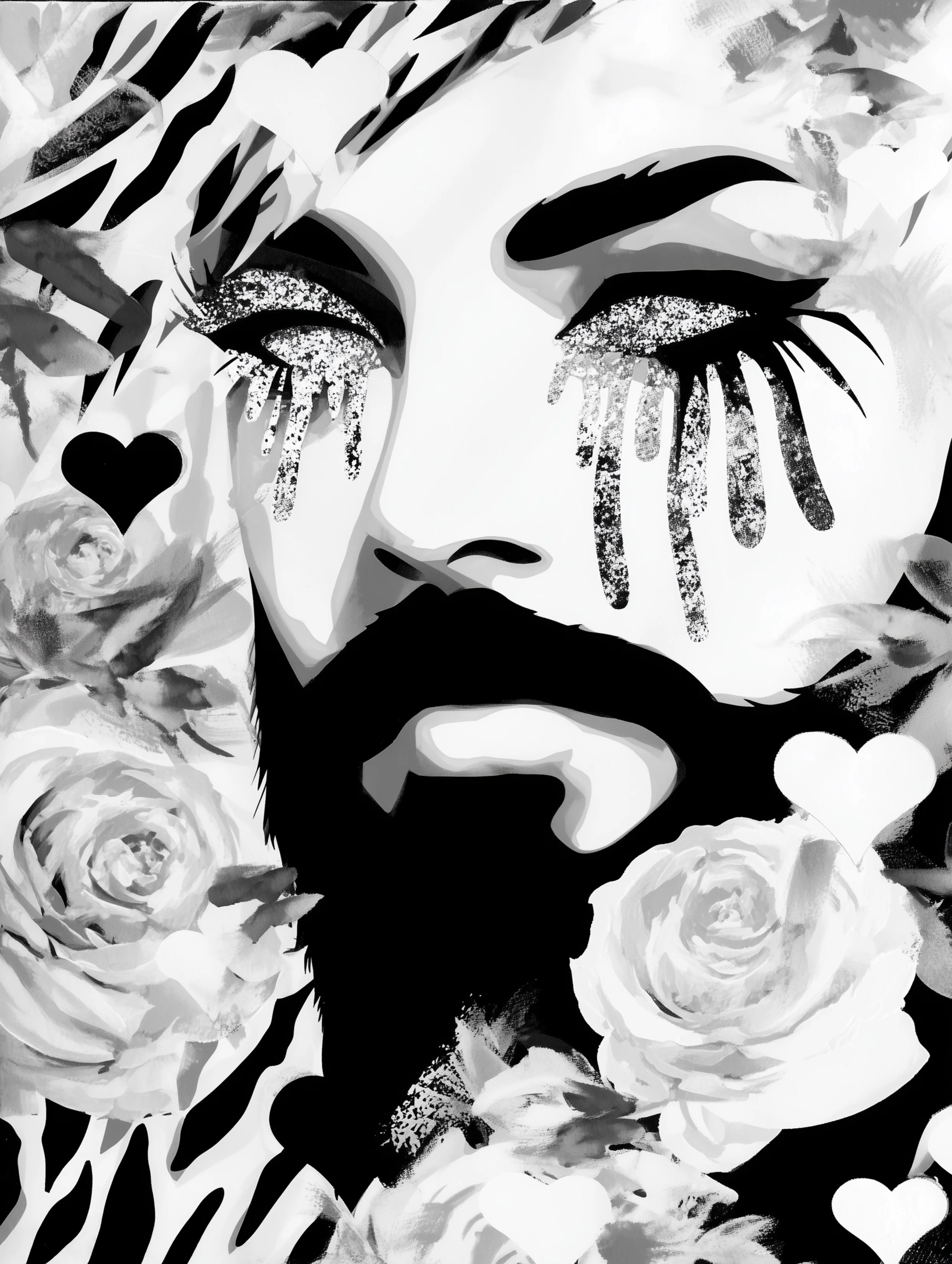 Free printable crying coloring page for adults featuring dark beard crying man